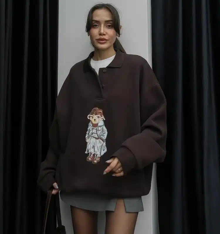 Bitter Coffee Hat Teddy Printed Sweatshirt