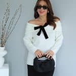 White Bow Detail Madonna Collar Sweater