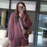 Light Burgundy Pleated Skirted Knitwear Suit