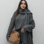 Anthracite Scarf Knitted Trousers Sweater Set