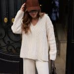 Cream Polo Collar Hair Knitted Sweater