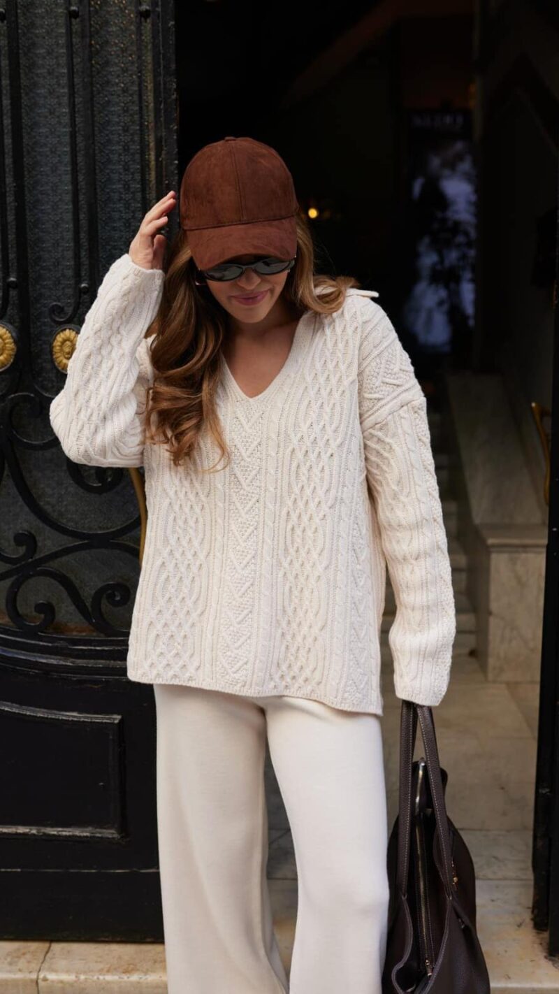 Cream Polo Collar Hair Knitted Sweater