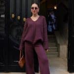 Plum Polo Collar Hair Knitted Sweater