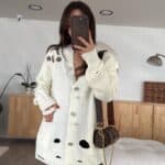 Ecru Stoned Needle Detailed Knitwear Cardigan