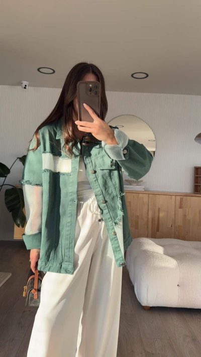 Green  Detailed Button Jacket