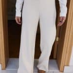 Cream Elastic Waist Knitted Trousers