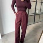 PREMIUM HIGH WAIST CLARET RED PALAZZO PANTS