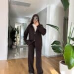 Hooded Zippered Knitwear Set-Bitter Brown