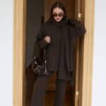 Brown Scarf Hair Knitted Knitwear Trouser Set
