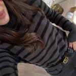 Anthracite Black Striped Turtleneck Brand Model Sweater