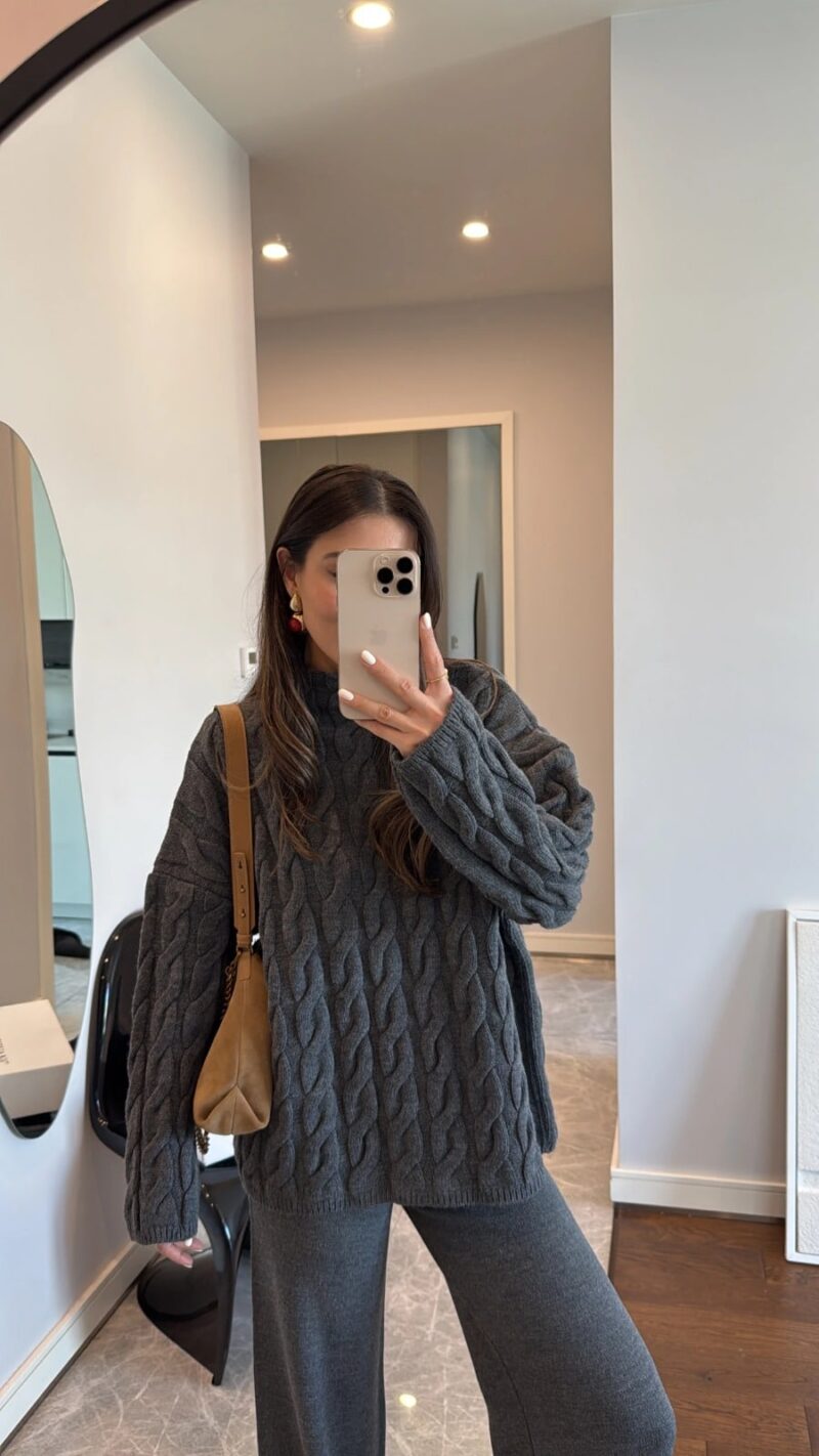 Brand Model Anthracite Hair Knitted Sweater