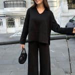 Black Polo Neck Side Slit Knitted Trouser Set