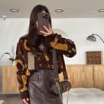 Bitter Coffee Metallic Embroidered Figured Sweater