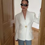 White Large Gold Buttoned Front Decorative Pocket Blazer Jacket