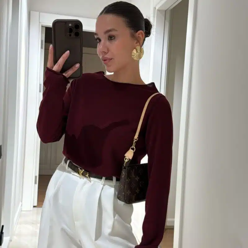 Claret Red Flat Collar Thin Knitwear Sweater