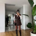 Belted Oversize Cut Padded Vest - Brown