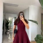 Ruffled Mini Bell Dress - Claret Red