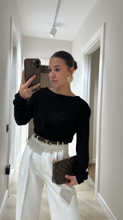 Black Straight Neck Thin Knitwear Sweater