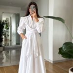 Premium Waisted Belted Midi Dress