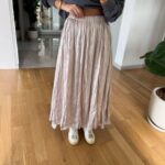 Drew Crimshed Silvery Midi Skirt-Beige