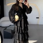 Floresta Black Design Layered Dress