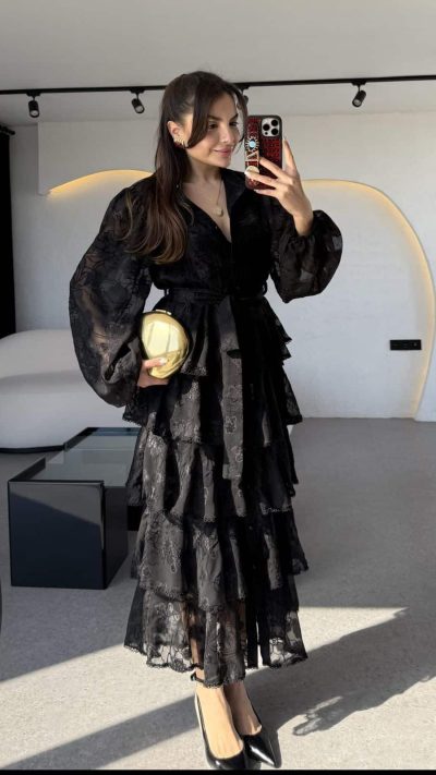 Floresta Black Design Layered Dress
