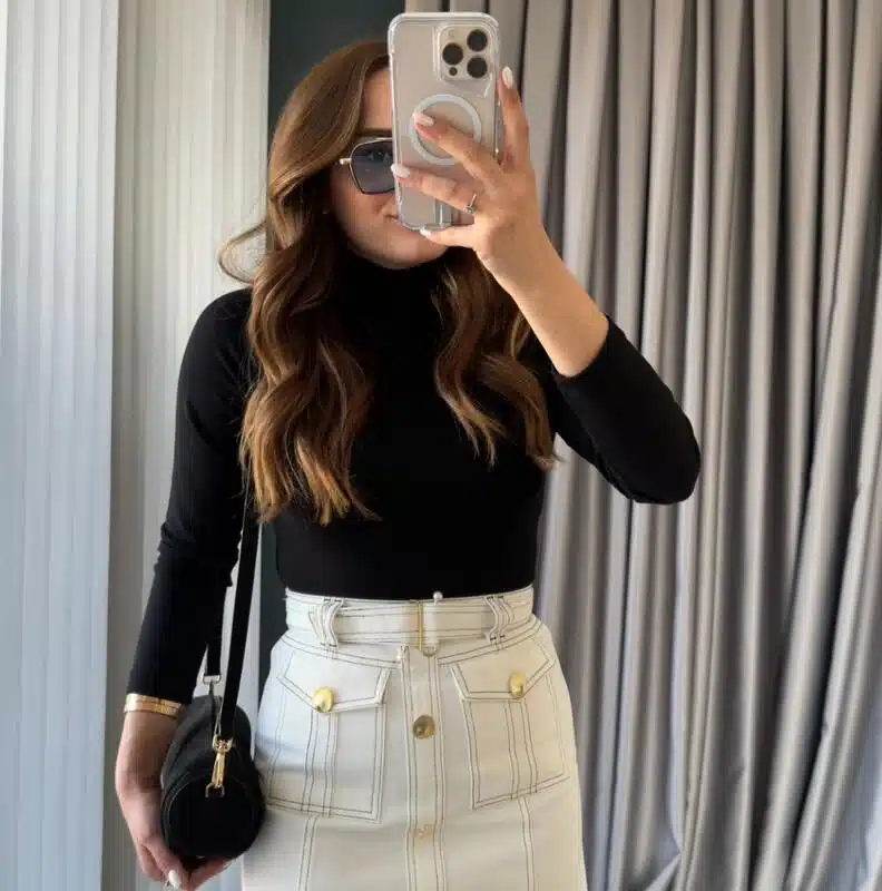 Helin Pocket Detailed Gold Buttoned Denim Skirt