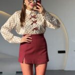 Keou Slit Burgundy Shorts Skirt