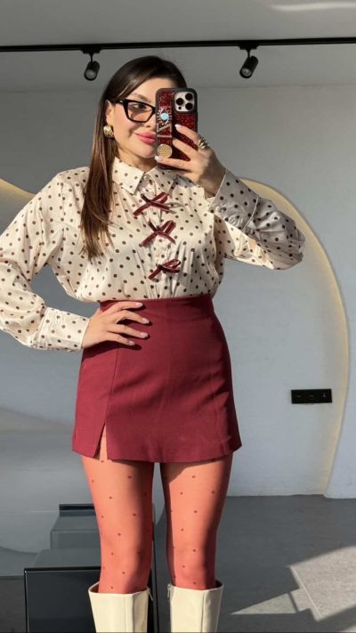 Keou Slit Burgundy Shorts Skirt