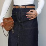 Front Slit Detail Denim Skirt