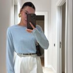 Blue Straight Collar Thin Knitwear Sweater