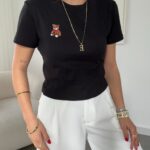 Black Little Tedy Embroidered Tshirt