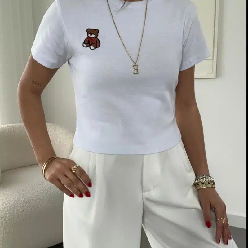 White Little Tedy Embroidered Tshirt