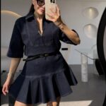 Jeans Dress with Visual Collar Accessory