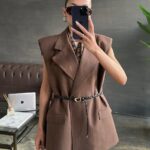Knitted Belted Linen Vest BROWN