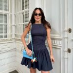 Navy Blue Denim Flounce Corset Dress
