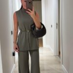 Khaki Lace-Up Collar Trousers Set