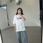 Heart And Text Printed Oversize Tshirt