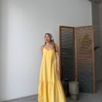 POPLIN FABRIC ADJUSTABLE STRAPS DRESS- yellow