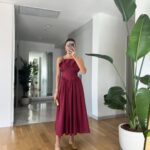 Collar Detailed Strappy Linen Look Dress - Claret Red