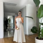 Collar Detailed Strappy Linen Look Dress - White