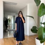 Teddy Embroidered Slit Combed Dress - Navy Blue