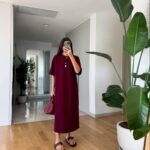 Teddy Embroidered Slit Combed Dress - Claret Red