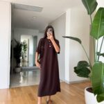 Teddy Embroidered Slit Combed Dress - Brown