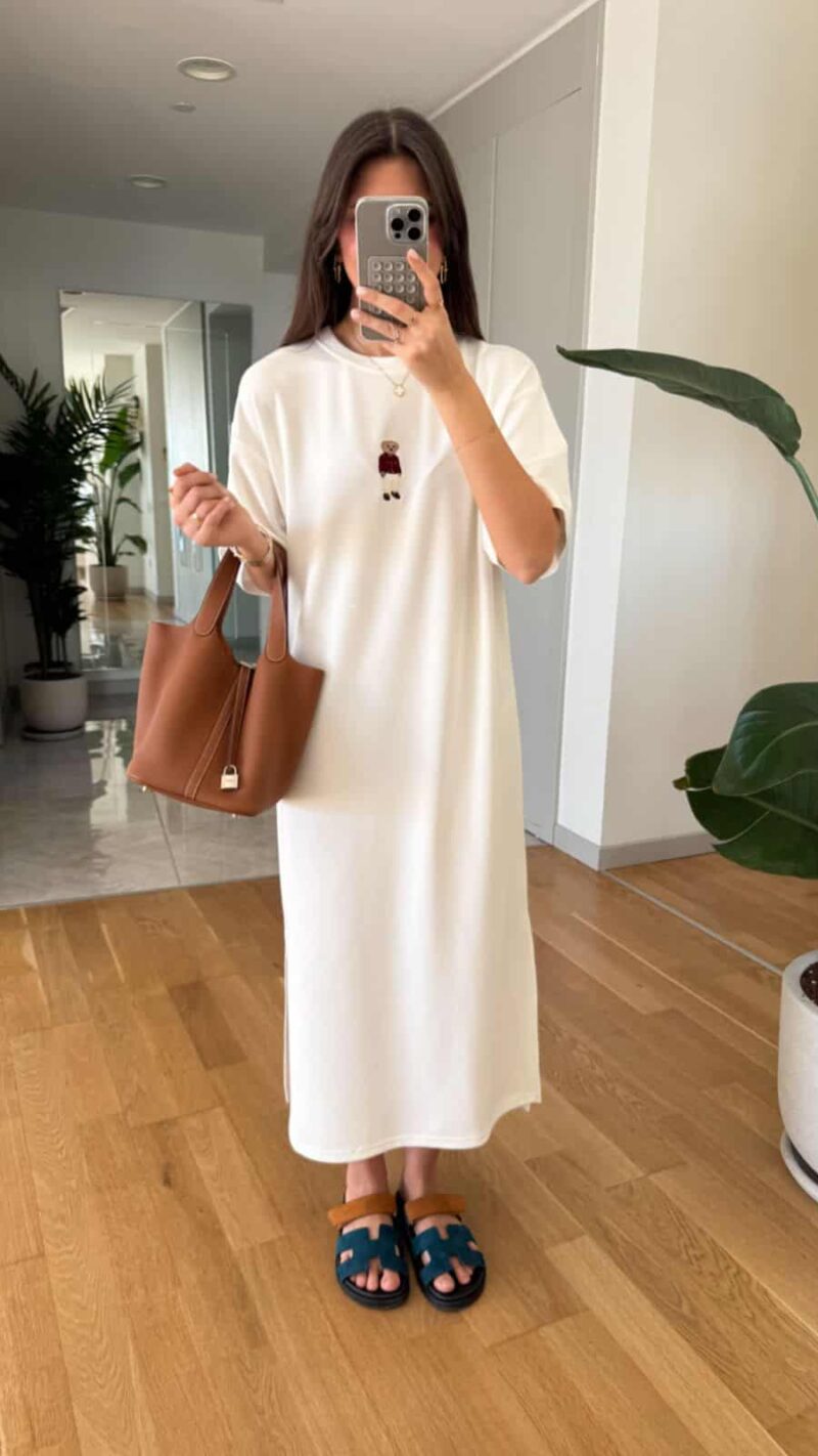 Teddy Embroidered Slit Combed Dress - Ecru