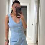 Baby Blue V Neck Front Pocket Look Mini Dress