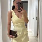 Yellow V Neck Front Pocket Look Mini Dress