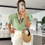 Mint Green Balloon Sleeve Crop Jean Jacket