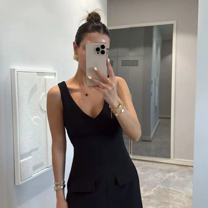 BLACK FRONT POCKET LOOK MINI DRESS