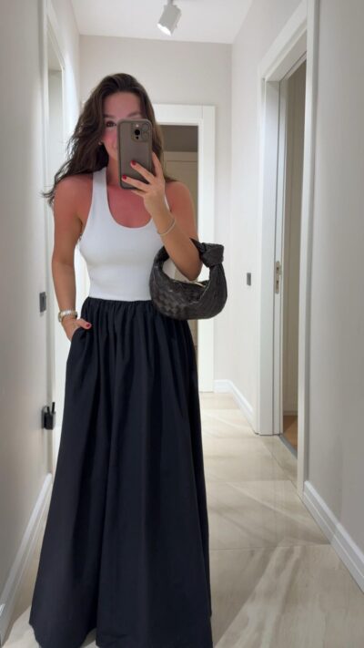 White Black Elastic Strappy Dress